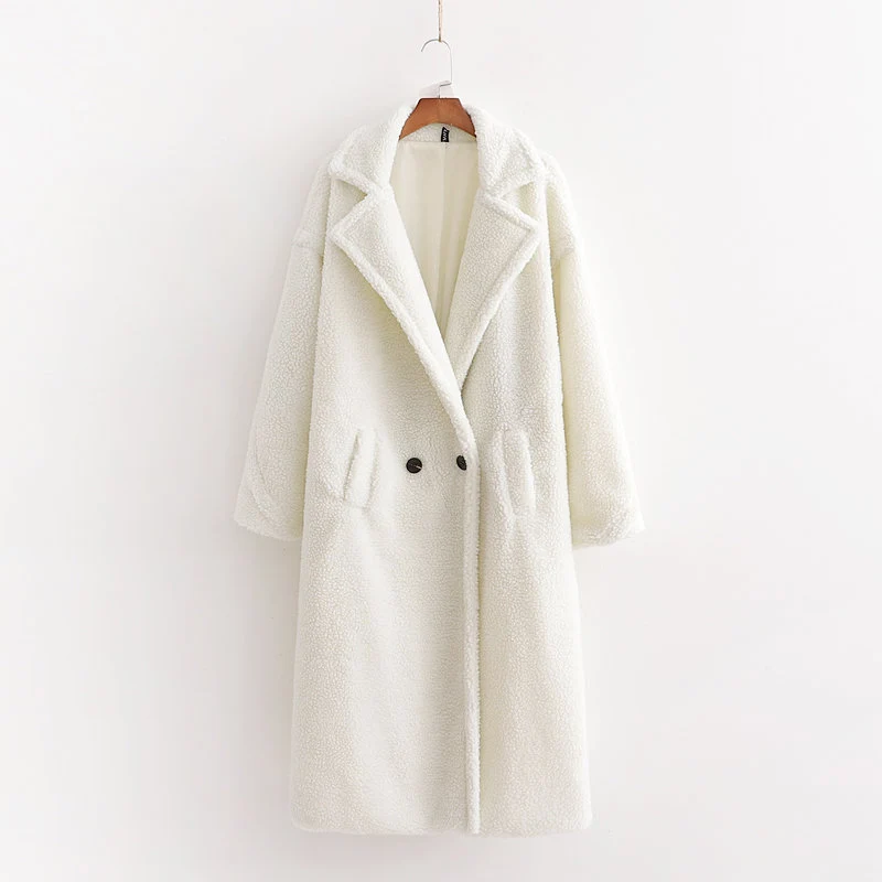 Damen Oversize Teddy-Mantel im Longline-Schnitt mit Reverskragen und Pattentaschen Nord Taschen