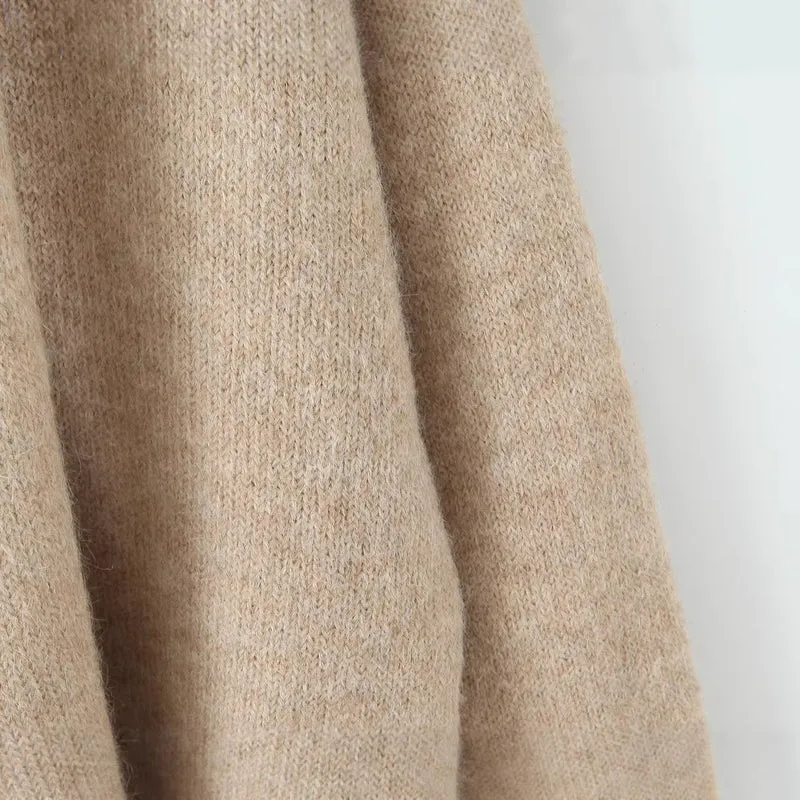 Damen Oversize Strickpullover mit integriertem Schal und weitem Schulterkragen Nord Taschen