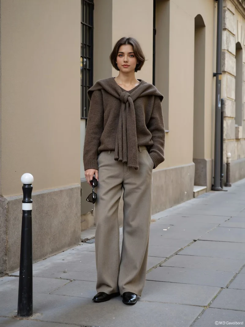 Damen Oversize Strickpullover mit integriertem Schal und weitem Schulterkragen Nord Taschen
