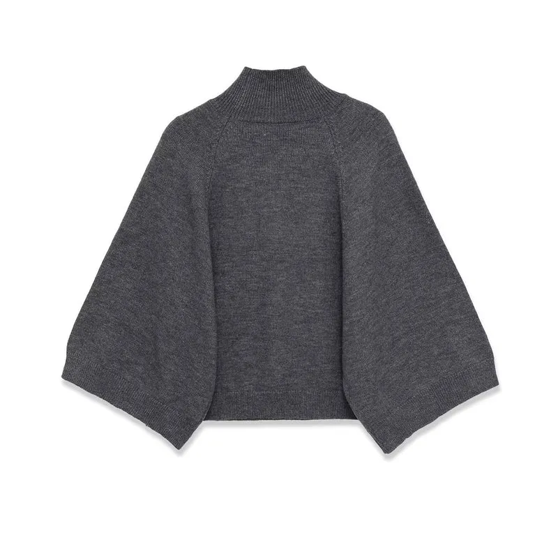 Damen Oversize Strickponcho mit Rollkragen und Raglanärmeln Nord Taschen