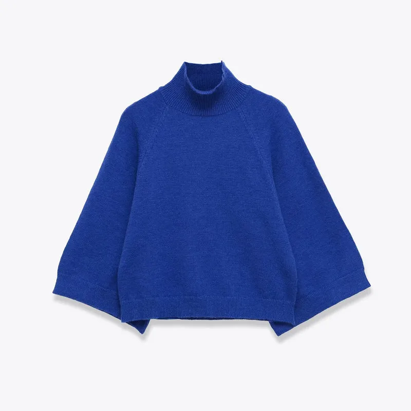 Damen Oversize Strickponcho mit Rollkragen und Raglanärmeln Nord Taschen