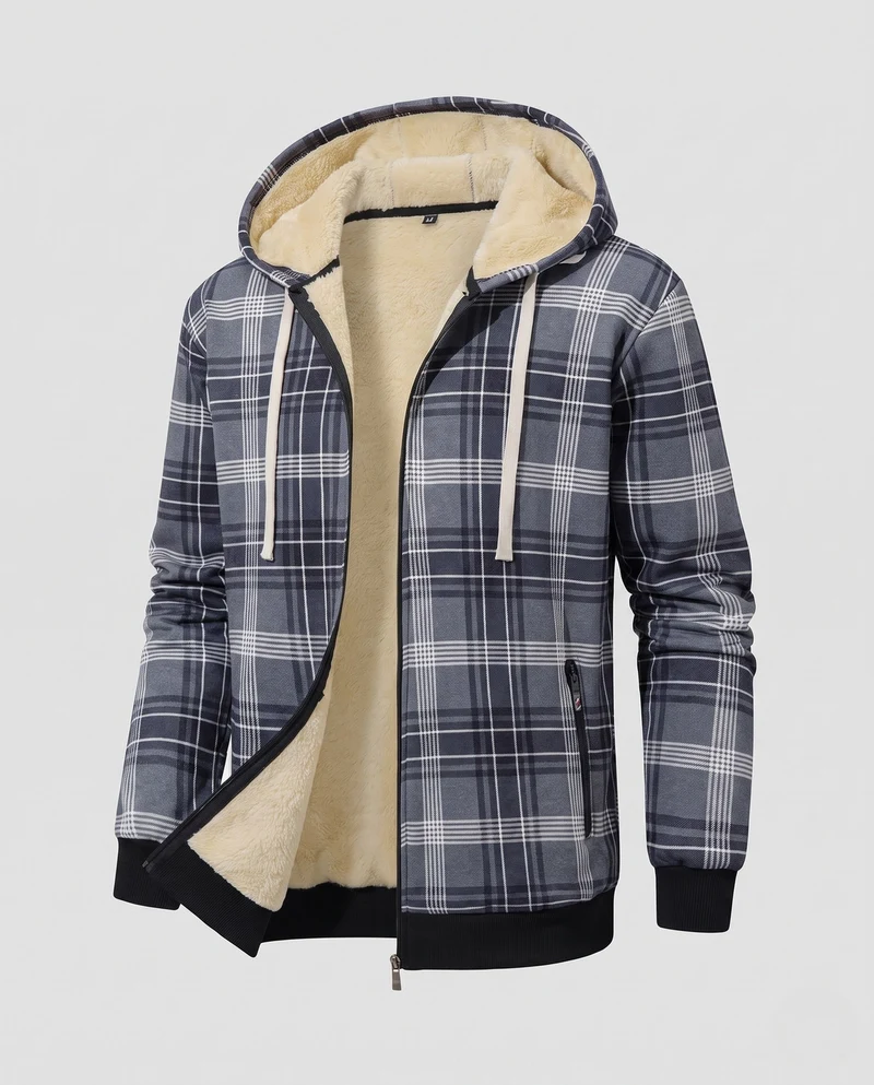 Männer Muster Fleecejacke mit Kapuze Nord Taschen
