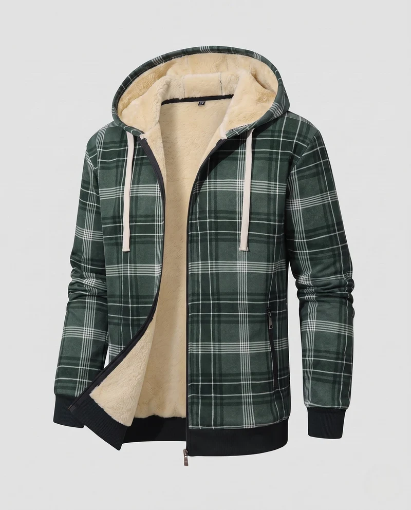 Männer Muster Fleecejacke mit Kapuze Nord Taschen