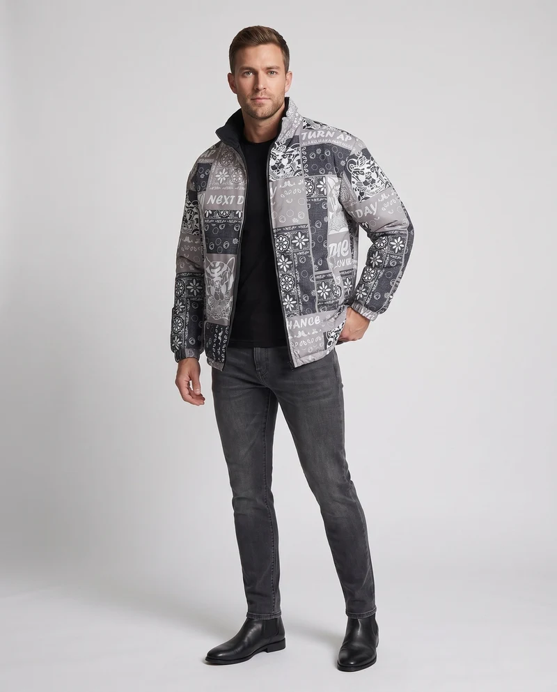 Herren Gemusterte Pufferjacke Nord Taschen
