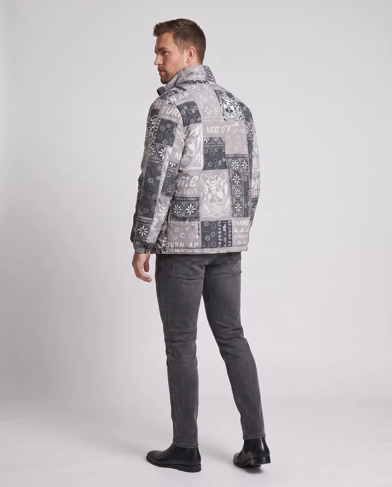 Herren Gemusterte Pufferjacke Nord Taschen