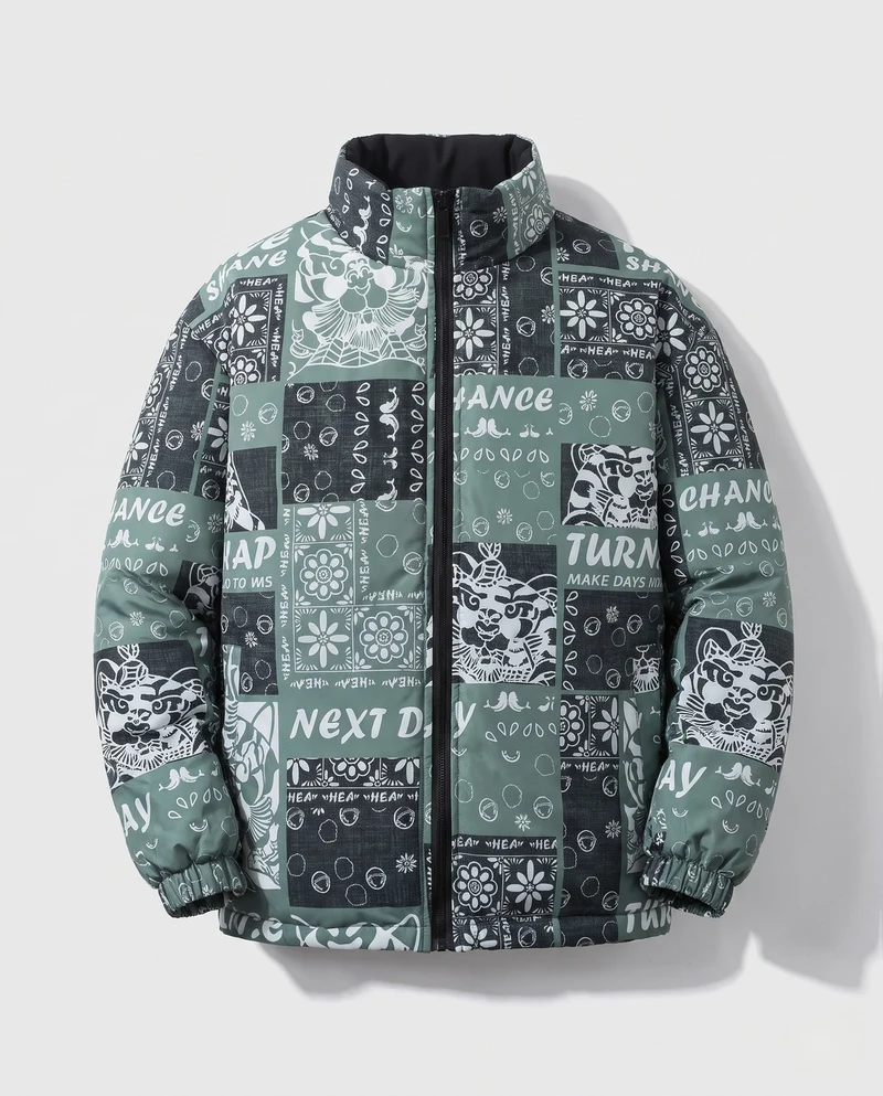 Herren Gemusterte Pufferjacke Nord Taschen