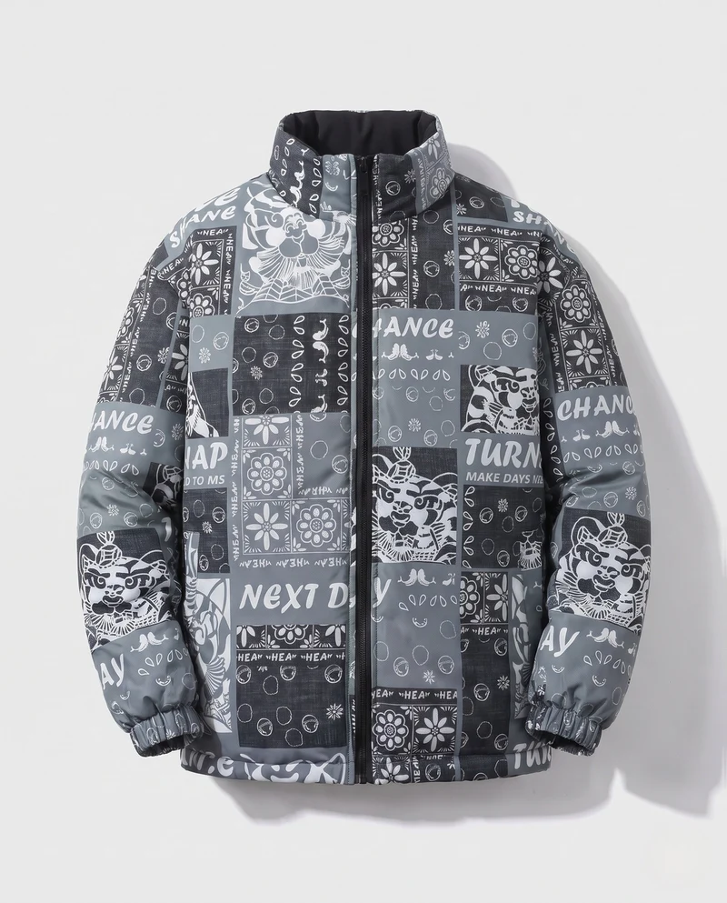 Herren Gemusterte Pufferjacke Nord Taschen