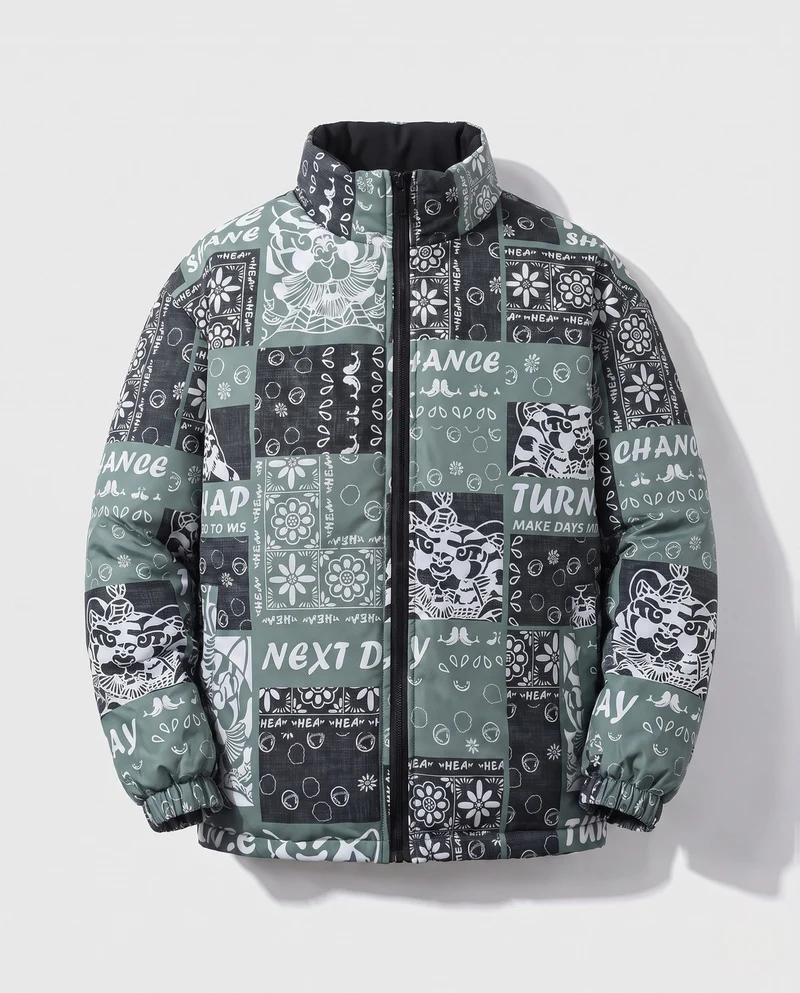 Herren Gemusterte Pufferjacke Nord Taschen