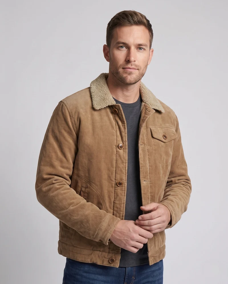 Herren Gemütliche Cordjacke mit Teddy-Futter Nord Taschen