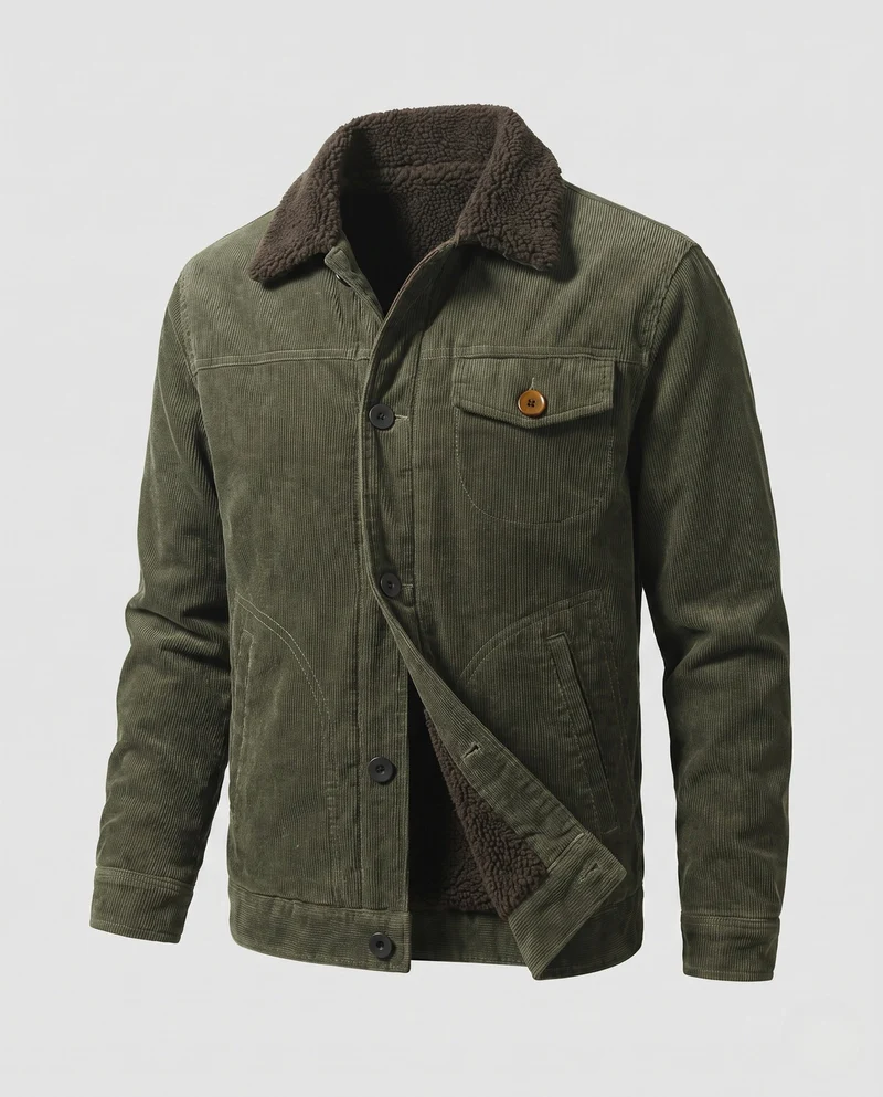 Herren Gemütliche Cordjacke mit Teddy-Futter Nord Taschen