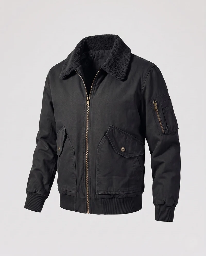 Herren bequeme Fleecejacke mit Kunstfellkragen Nord Taschen