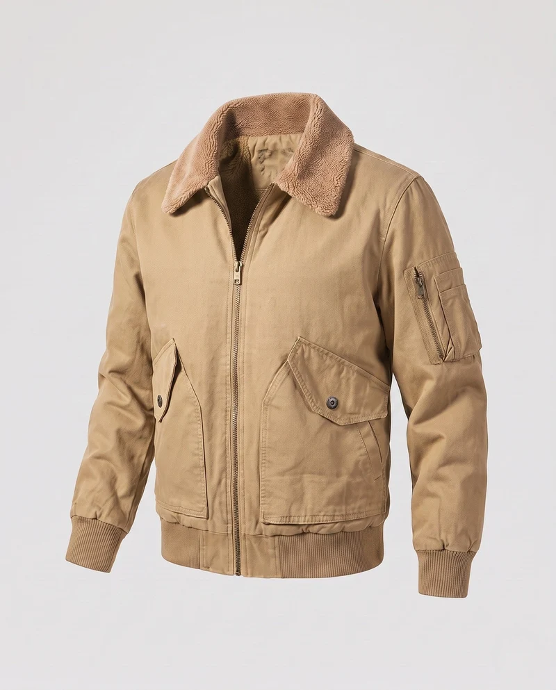 Herren bequeme Fleecejacke mit Kunstfellkragen Nord Taschen