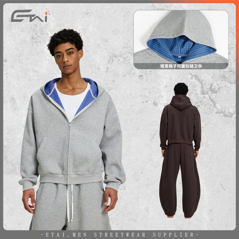 Unisex Zip-Hoodie mit karierter Kapuzenfütterung und kastiger Oversize-Passform Nord Taschen