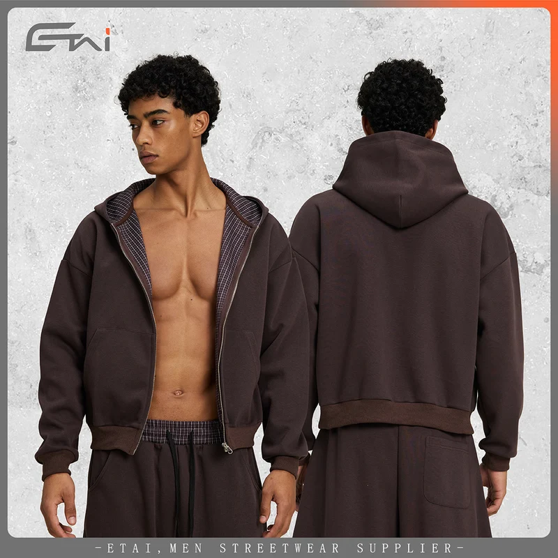 Unisex Zip-Hoodie mit karierter Kapuzenfütterung und kastiger Oversize-Passform Nord Taschen