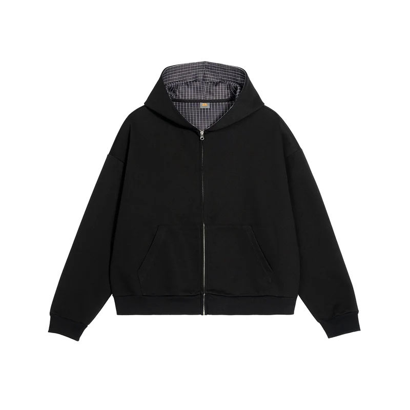 Unisex Zip-Hoodie mit karierter Kapuzenfütterung und kastiger Oversize-Passform Nord Taschen