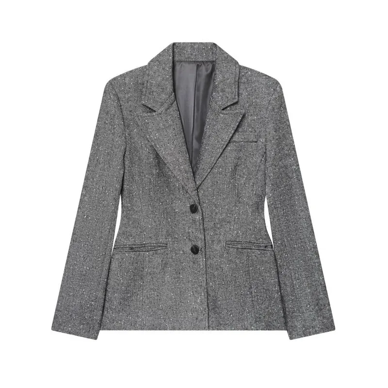 Damen Taillierter Blazer im Fischgrätmuster mit Reverskragen und Pattentaschen Nord Taschen
