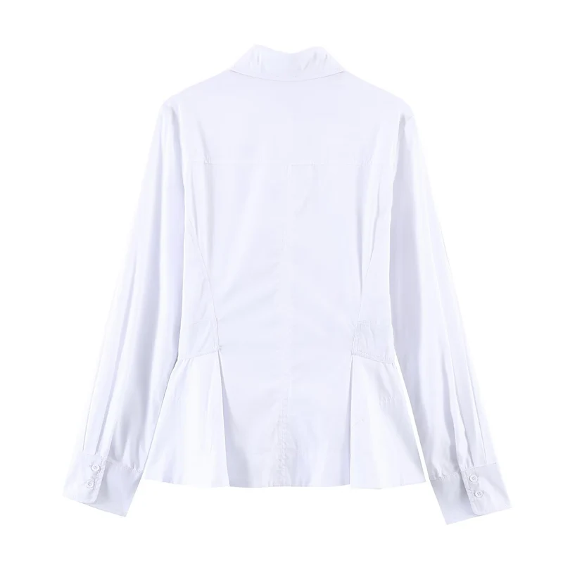 Damen Taillierte Popeline‑Bluse mit Peplum-Details und verdeckter Knopfleiste Nord Taschen