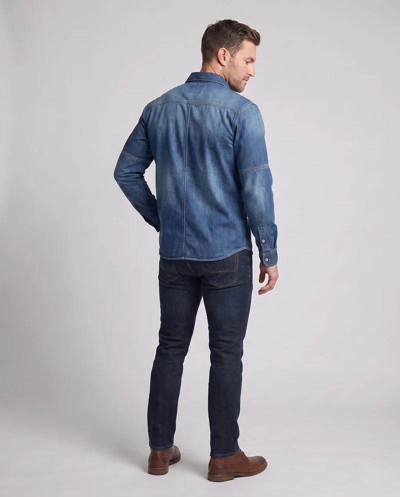 Herren Jeanshemdjacke im Arbeitskleidungsstil mit Reißverschluss-Brusttaschen Nord Taschen