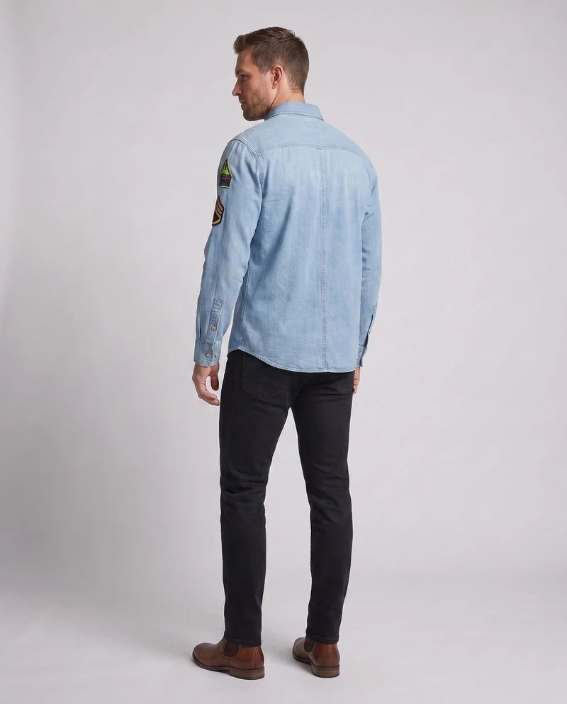 Herren Denim-Hemdjacke mit doppelten Brustklappen und Ärmelflicken Nord Taschen