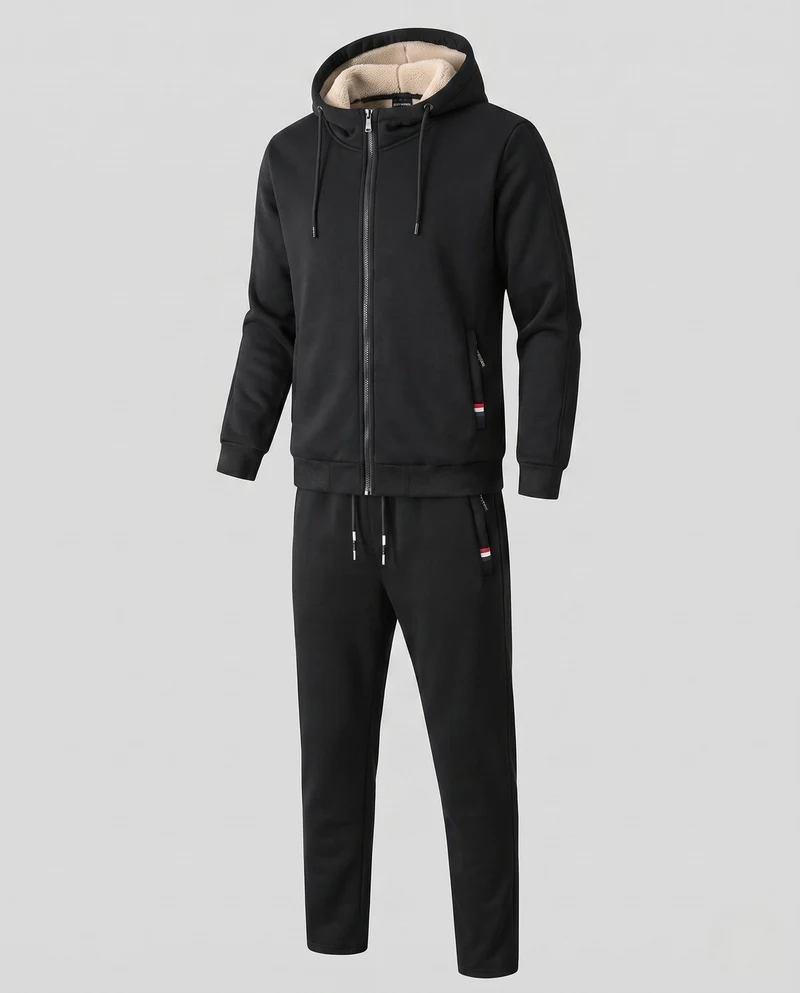 Herren Hoodie Sweat Set mit Teddyfutter, Reißverschlusstaschen und elastischem Bund Nord Taschen