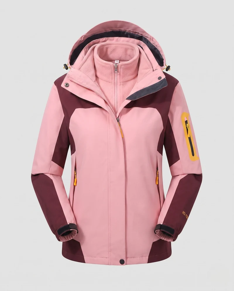 Damen zwei-teiliges Softshell-Fleece-Outdoormantel-Set mit abnehmbarem Kapuze und Ärmeltaschen mit Reißverschluss Nord Taschen