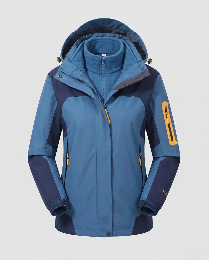 Damen zwei-teiliges Softshell-Fleece-Outdoormantel-Set mit abnehmbarem Kapuze und Ärmeltaschen mit Reißverschluss Nord Taschen