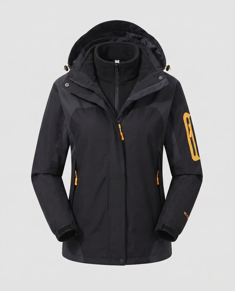 Damen zwei-teiliges Softshell-Fleece-Outdoormantel-Set mit abnehmbarem Kapuze und Ärmeltaschen mit Reißverschluss Nord Taschen