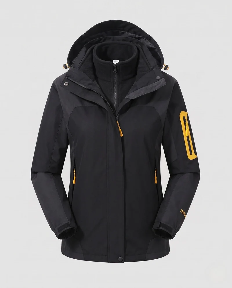 Damen zwei-teiliges Softshell-Fleece-Outdoormantel-Set mit abnehmbarem Kapuze und Ärmeltaschen mit Reißverschluss Nord Taschen