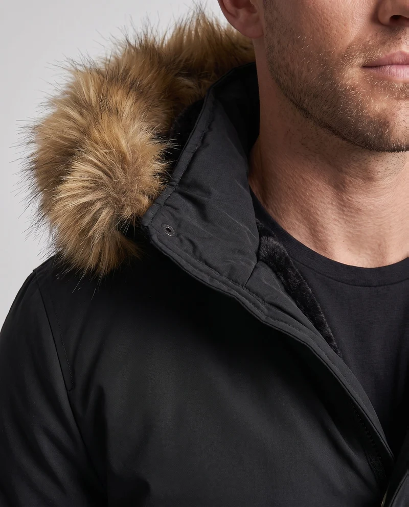Herren Arctic Utility Parka mit Sherpa-Futter, abnehmbarer Kunstpelzkapuze und verstellbarem Zugband Nord Taschen