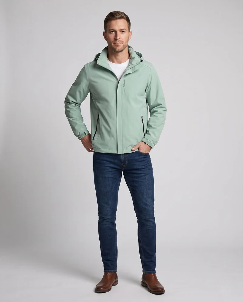 Herren Atmungsaktive Softshell Funktionsjacke mit verstaubarem Kapuze und Klettverschlussärmeln Nord Taschen