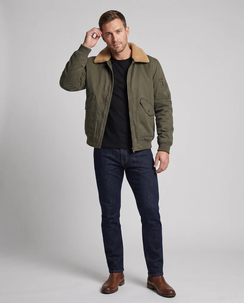 Herren Aviator-Bomber aus strapazierfähigem Canvas mit Teddy-Futter und Utility-Tasche an der Schulter Nord Taschen