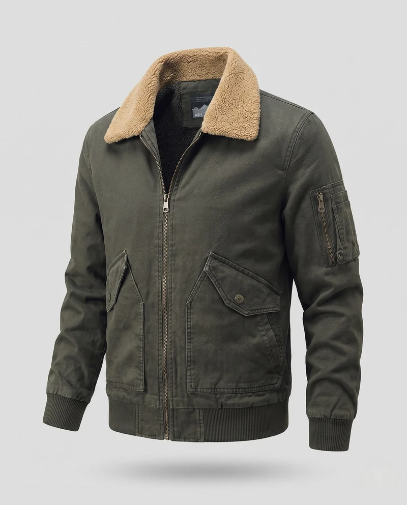 Herren Aviator-Bomber aus strapazierfähigem Canvas mit Teddy-Futter und Utility-Tasche an der Schulter Nord Taschen