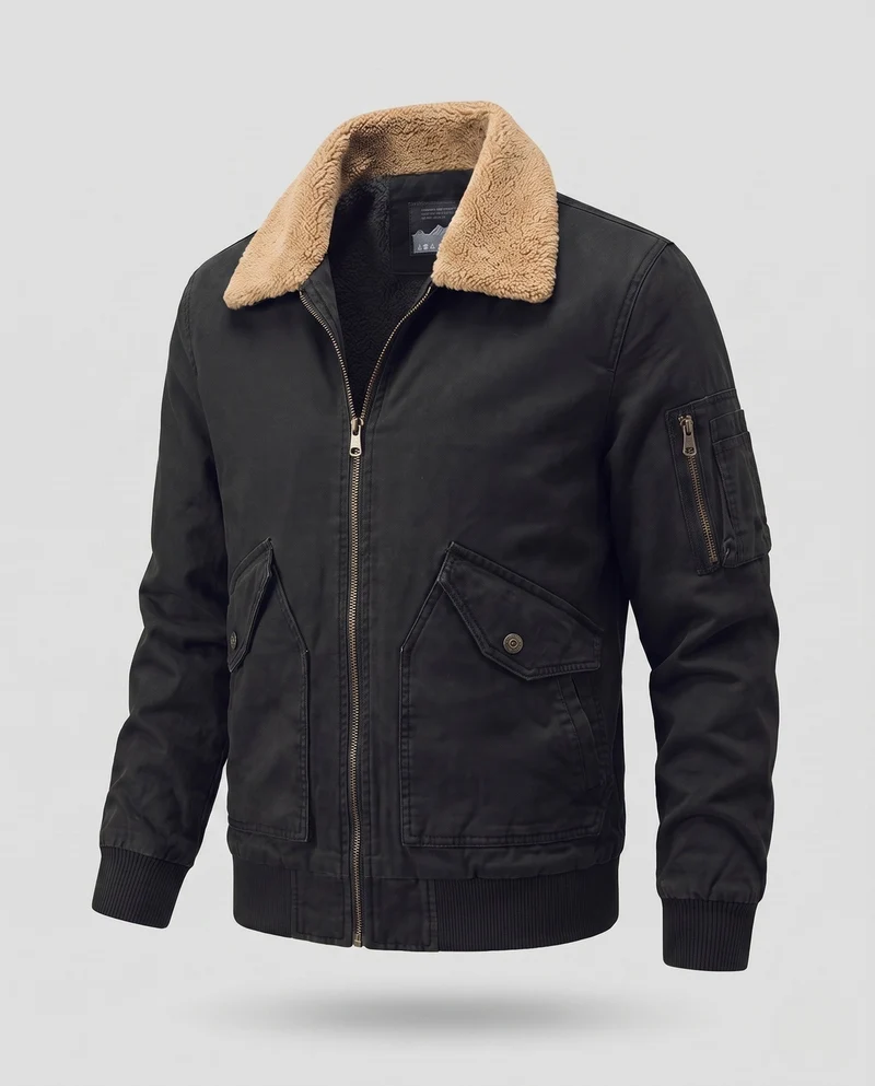Herren Aviator-Bomber aus strapazierfähigem Canvas mit Teddy-Futter und Utility-Tasche an der Schulter Nord Taschen