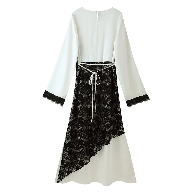 Damen Midikleid mit asymmetrischem Spitzenbesatz und Glockenärmeln Nord Taschen