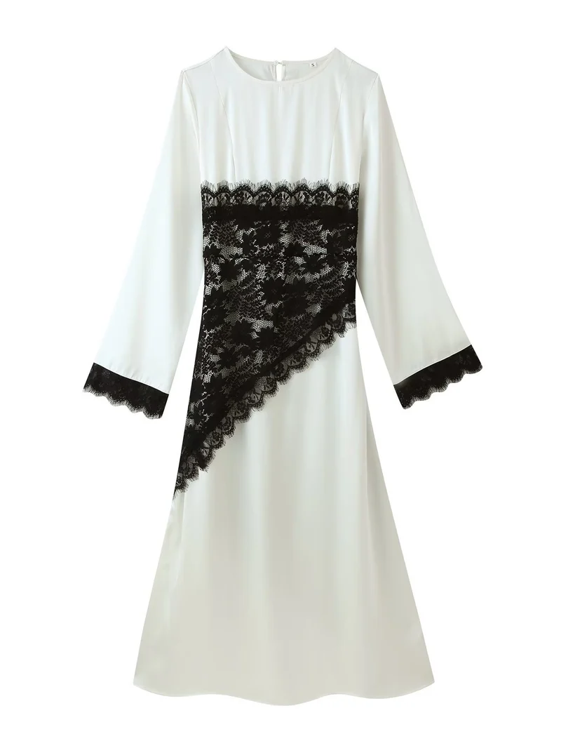 Damen Midikleid mit asymmetrischem Spitzenbesatz und Glockenärmeln Nord Taschen