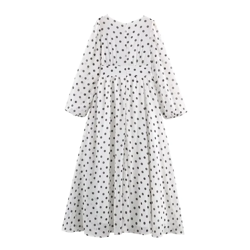 Damen Midikleid im Retro-Punkte‑Look mit taillierter Schnittführung und Ballonärmeln Nord Taschen