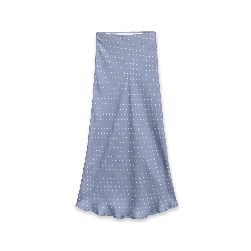Damen Midi-Rock aus Satin im A-Linien-Schnitt mit hoher Taille und Polka-Dot-Print Nord Taschen