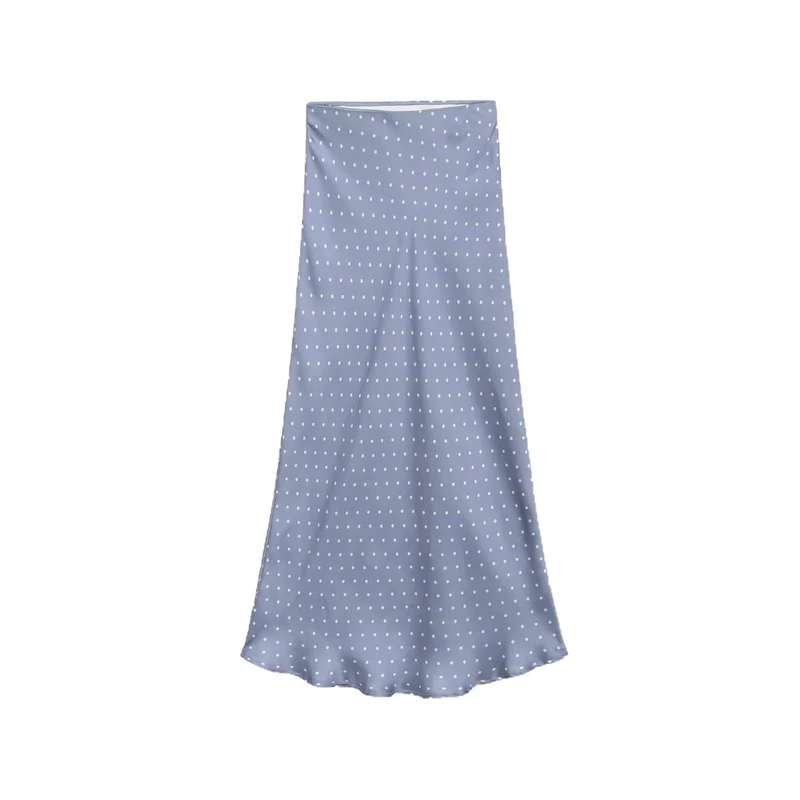 Damen Midi-Rock aus Satin im A-Linien-Schnitt mit hoher Taille und Polka-Dot-Print Nord Taschen