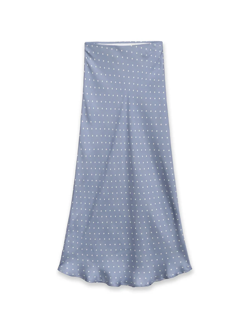 Damen Midi-Rock aus Satin im A-Linien-Schnitt mit hoher Taille und Polka-Dot-Print Nord Taschen