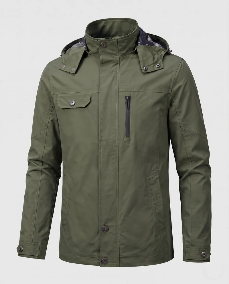 Herren leichte wasserabweisende Kapuzen-Canvas-Parka mit verdecktem Druckknopfleisten und Reißverschluss-Brusttasche Nord Taschen