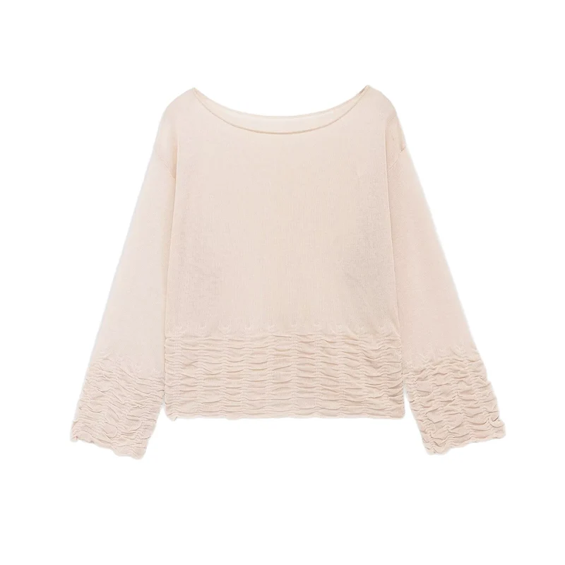Damen Leichte Feinstrick-Bluse mit weitem Boat‑Ausschnitt und gerafftem Saum Nord Taschen