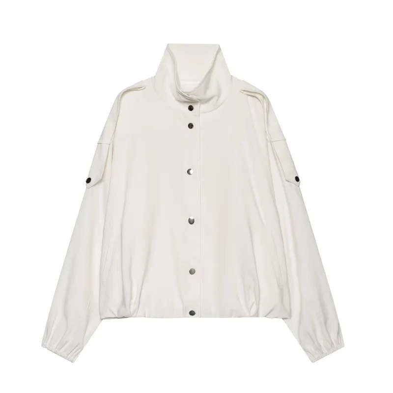 Damen Leichte Cropped-Windjacke im Boxy‑Schnitt mit hohem Funnelkragen und Ärmel-Pattentaschen Nord Taschen