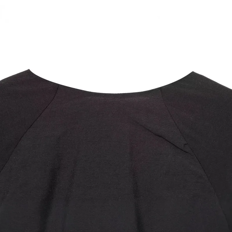 Damen Kurzkleid mit tiefem V‑Ausschnitt, Empire‑Taillenband und weiten Ballonärmeln Nord Taschen