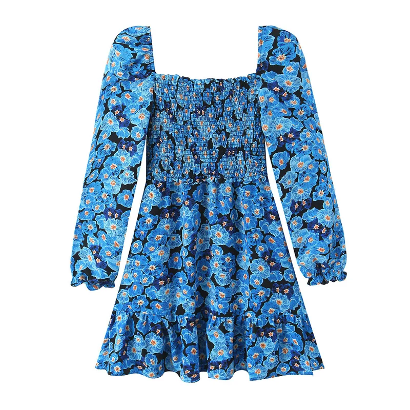 Damen Kurzkleid mit Carmen-Ausschnitt, Smokoberteil und Volantrock Nord Taschen