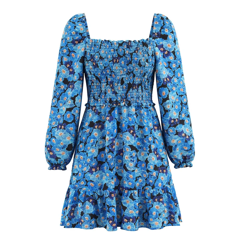 Damen Kurzkleid mit Carmen-Ausschnitt, Smokoberteil und Volantrock Nord Taschen