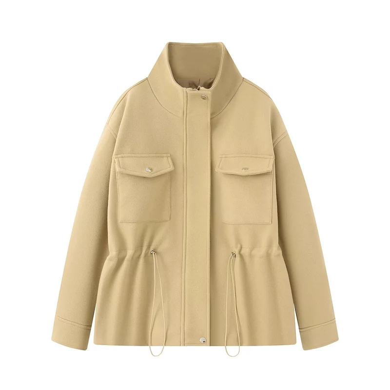 Damen Kurzjacke mit Tunnelzug, hohem Stehkragen und aufgesetzten Pattentaschen Nord Taschen