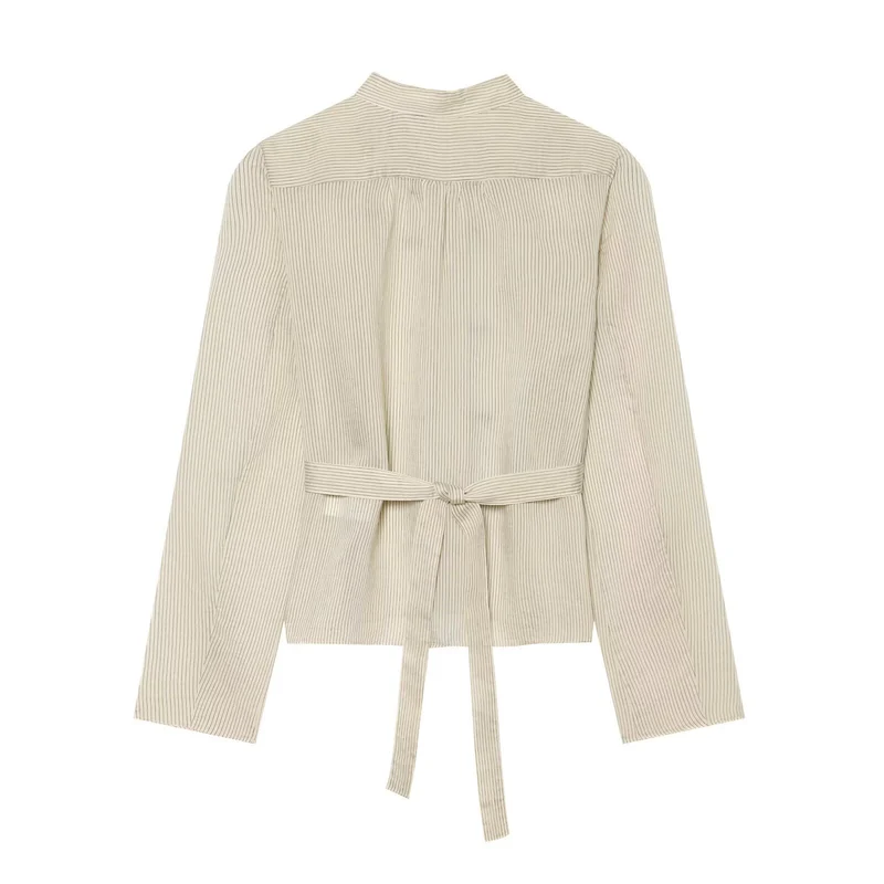 Damen Kurzjacke mit Stehkragen, chinesischen Kordelverschlüssen und Nadelstreifen Nord Taschen