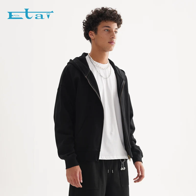 Unisex Reißverschluss-Kapuzenjacke im Boxy-Schnitt aus schwerer French-Terry Nord Taschen