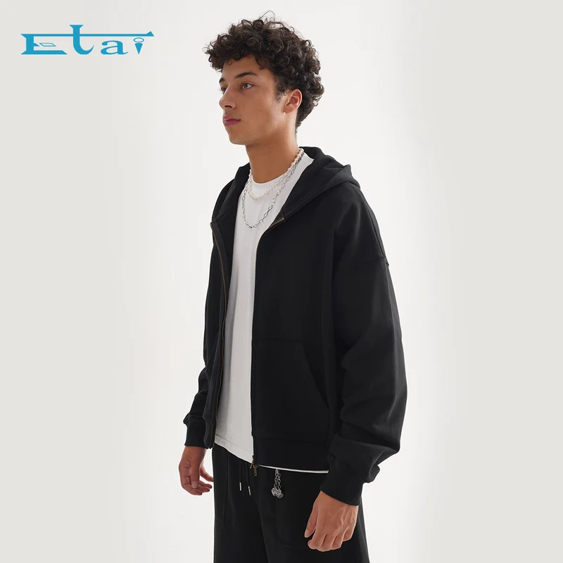 Unisex Reißverschluss-Kapuzenjacke im Boxy-Schnitt aus schwerer French-Terry Nord Taschen