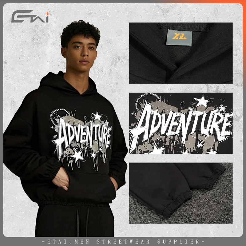 Unisex Oversized Kapuzenpullover mit großflächigem Grafikprint, Kängurutasche und elastischem Saum Nord Taschen
